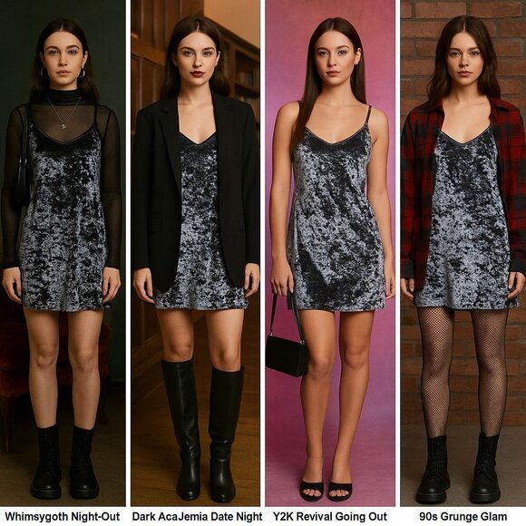 Topshop Women’s Velvet Slip Dress Silver XS – Whimsygoth, Y2K, Dark Academia - Picture 1 of 10